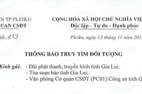 Cơ quan CSĐT Công an thành phố Pleiku thông báo truy tìm đối tượng