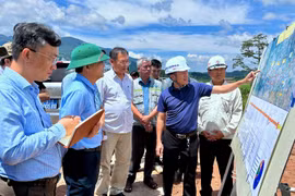 Phó Chủ tịch UBND tỉnh Nguyễn Tự Công Hoàng kiểm tra tình hình thi công Dự án thành phần 2 thuộc Dự án đường bộ cao tốc Quy Nhơn - Pleiku. Ảnh: Hà Duy