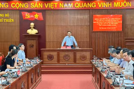 Phó Chủ tịch UBND tỉnh Nguyễn Tự Công Hoàng phát biểu kết luận tại buổi làm việc. Ảnh: Hà Duy