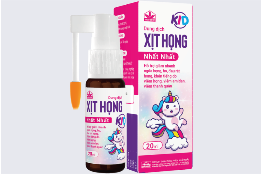 Dung dịch xịt họng Nhất Nhất Kid là một trong những sản phẩm có thông tin gây nhầm lẫn cho khách hàng. Ảnh: nhatnhat.com anh-man-hinh-2025-05-18-luc-180057.png