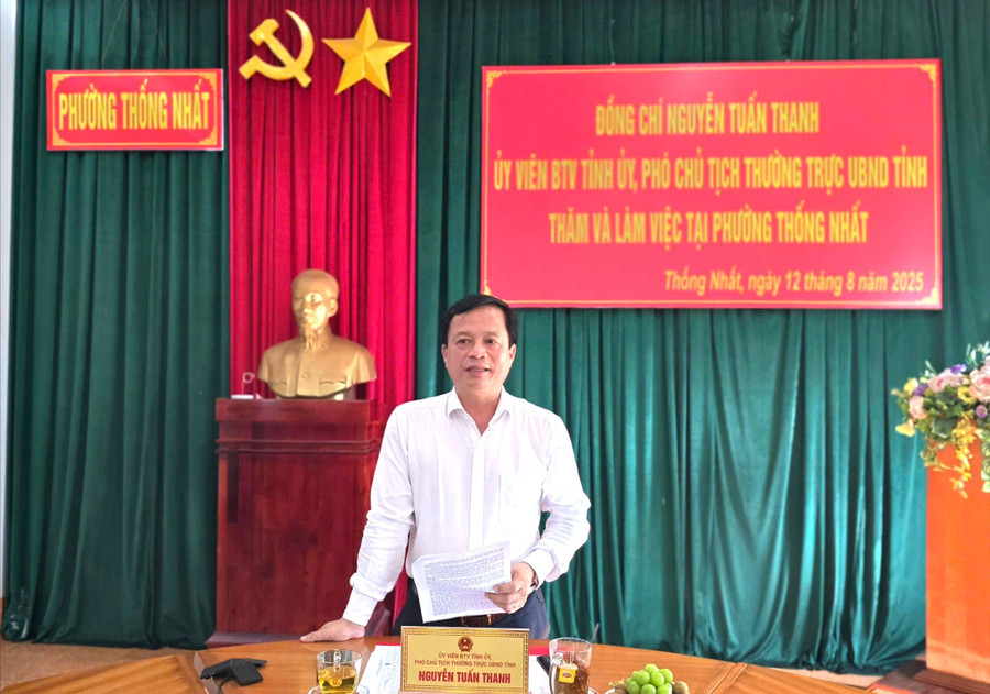 Phó Chủ tịch Thường trực UBND tỉnh Nguyễn Tuấn Thanh phát biểu chỉ đạo tại buổi làm việc. Ảnh: A.H z6899399693087-571ac982e19e8f195e6447db6c7058a7.jpg