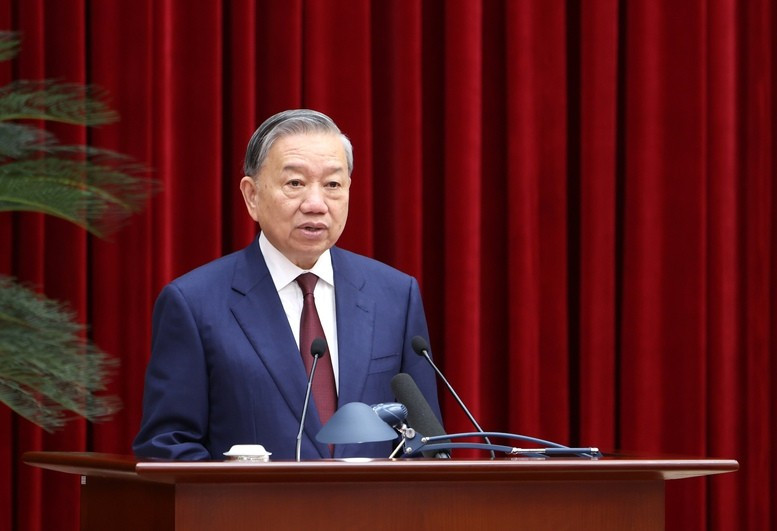 Tổng Bí thư Tô Lâm đã phát biểu bế mạc Hội nghị lần thứ 2 Ban Chấp hành Trung ương Đảng khóa XIV. Ảnh VGP/Đức Tuân