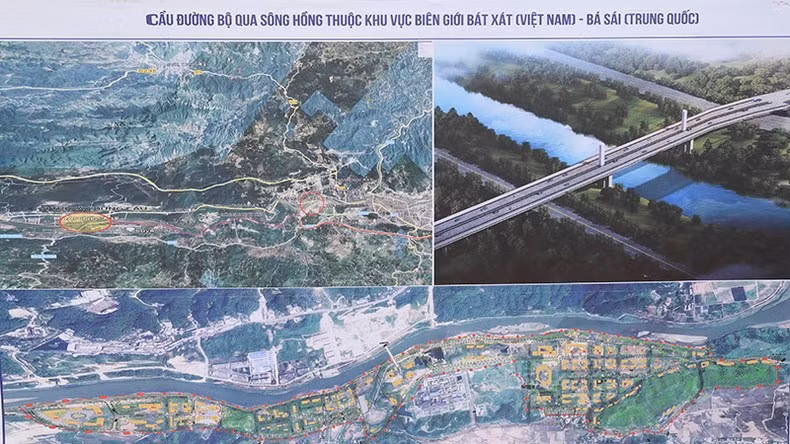 Phối cảnh cầu đường bộ qua sông Hồng biên giới Bát Xát (Việt Nam)-Bá Sái (Trung Quốc). Ảnh/Nguồn: nhandan.vn