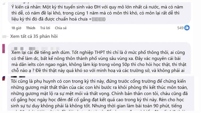 Nhiều ý kiến cho rằng đề thi môn toán và tiếng Anh quá khó, không phù hợp với kỳ thi tốt nghiệp THPT Nhiều ý kiến cho rằng đề thi môn toán và tiếng Anh quá khó, không phù hợp với kỳ thi tốt nghiệp THPT