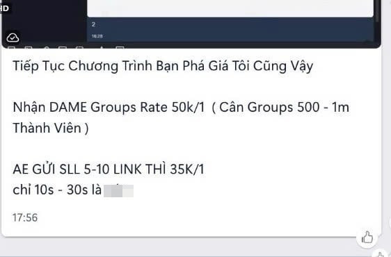 Trên một số hội nhóm đưa ra giá 50 ngàn đồng cho việc report thành công 1 group Facebook. (Ảnh chụp màn hình) Trên một số hội nhóm đưa ra giá 50 ngàn đồng cho việc report thành công 1 group Facebook. (Ảnh chụp màn hình)