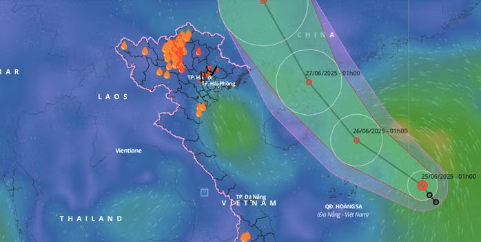 Vị trí áp thấp nhiệt đới và dự báo hướng di chuyển