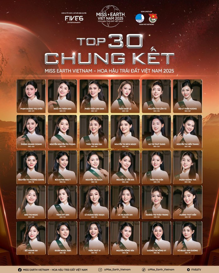 Top 30 người đẹp tham gia đêm chung kết Hoa hậu Trái Đất Việt Nam 2025 Top 30 người đẹp tham gia đêm chung kết Hoa hậu Trái Đất Việt Nam 2025