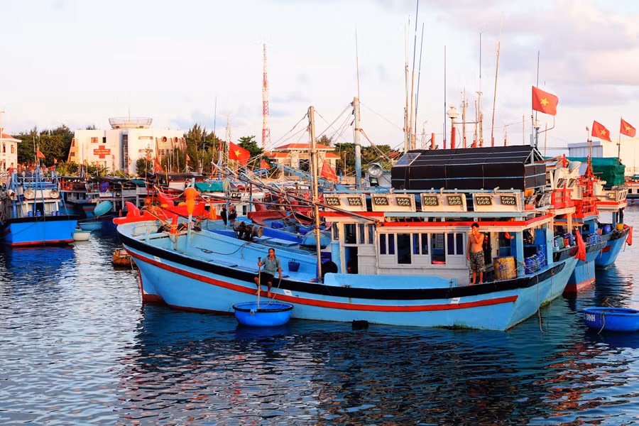 Tàu đánh của ngư dân Việt Nam neo đậu trong âu tàu Trường Sa