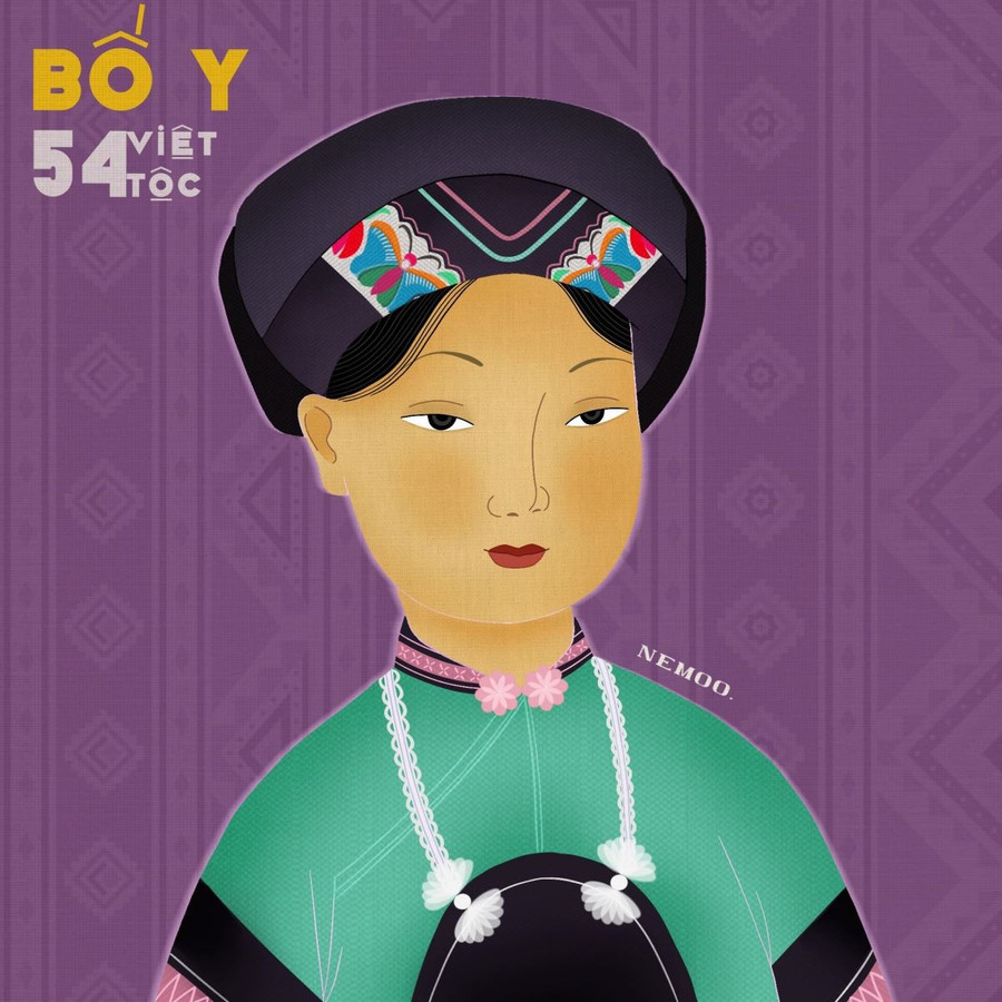 The image of a woman in traditional costume is depicted in the style of Hang Trong paintings. Hình ảnh người phụ nữ trong trang phục dân tộc được khắc họa theo phong cách tranh Hàng Trống.