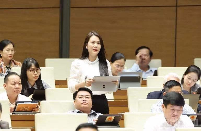 Đại biểu Vương Thị Hương (Hà Giang) phát biểu. (Ảnh: DUY LINH)