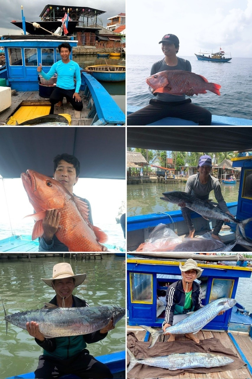 Ngư phủ Nguyễn Ngọc Ngân với những chiến tích câu được cá khủng gần đây ở Cù Lao Chàm. Ảnh: C.P. Ngư phủ Nguyễn Ngọc Ngân với những chiến tích câu được cá khủng gần đây ở Cù Lao Chàm. Ảnh: C.P.
