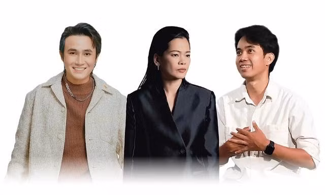 Từ trái sang: Đạo diễn Huỳnh Lập, Nguyễn Thị Thắm và Hùng Trần