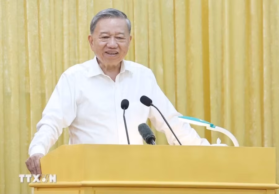 Tổng Bí thư Tô Lâm phát biểu tại buổi làm việc. Ảnh: TTXVN.