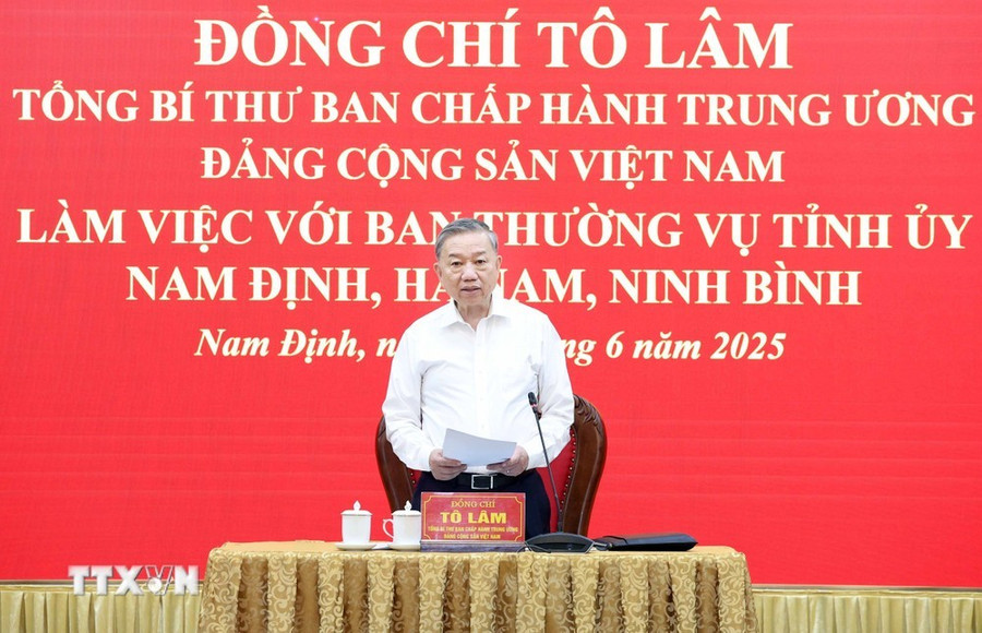 Tổng Bí thư Tô Lâm phát biểu tại buổi làm việc. Ảnh: TTXVN. Tổng Bí thư Tô Lâm phát biểu tại buổi làm việc. Ảnh: TTXVN.