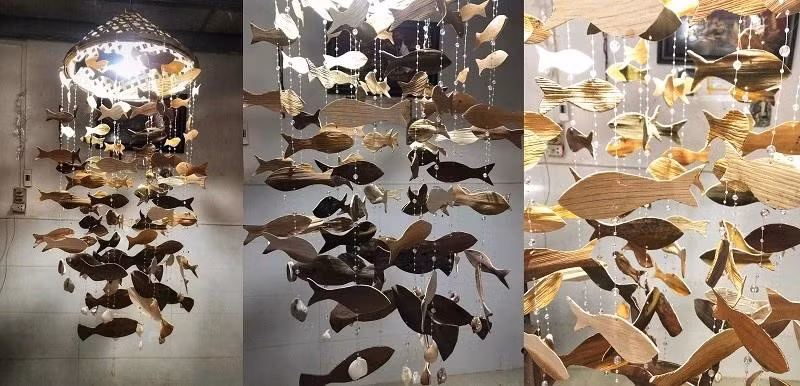 Chiếc đèn chùm từ mo cau được chị làm mới đây