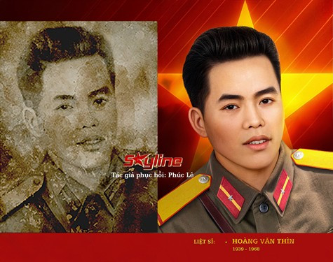 Bức ảnh liệt sĩ Hoàng Văn Thìn trước và sau phục hồi do anh Phúc thực hiện Bức ảnh liệt sĩ Hoàng Văn Thìn trước và sau phục hồi do anh Phúc thực hiện