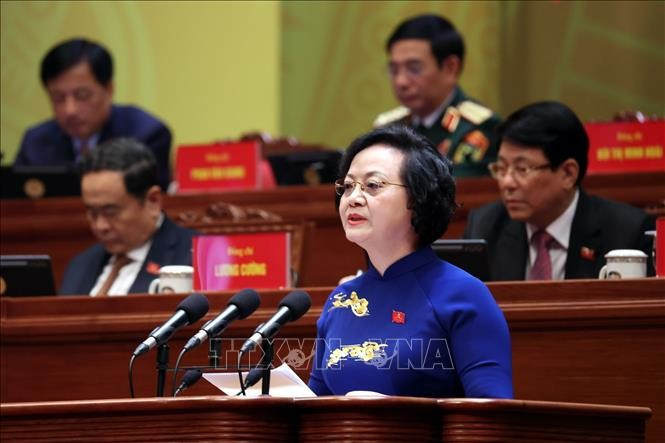 Đồng chí Phạm Thị Thanh Trà, Ủy viên Trung ương Đảng, Ủy viên Ban Thường vụ Đảng ủy Chính phủ, Phó Thủ tướng Chính phủ, tham luận về vấn đề: Xây dựng Chính phủ “Kiến tạo phát triển, liêm chính, hành động quyết liệt, phục vụ Nhân dân”. Ảnh: TTXVN