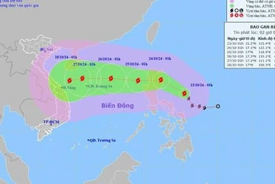 Bão Trami sẽ mạnh tới cấp 12, giật cấp 15, đang di chuyển rất nhanh 20 km/giờ, hướng vào Trung Bộ và sẽ gây mưa rất to, đe doạ ngập lụt.