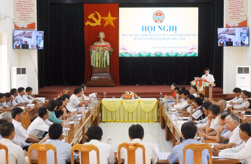 Quang cảnh hội nghị biểu dương nông dân sản xuất - kinh doanh giỏi giai đoạn 2022 – 2024 do Hội Nông dân huyện Ia Grai tổ chức. Ảnh Thanh Nhật Quang cảnh hội nghị biểu dương nông dân sản xuất - kinh doanh giỏi giai đoạn 2022 – 2024 do Hội Nông dân huyện Ia Grai tổ chức. Ảnh Thanh Nhật