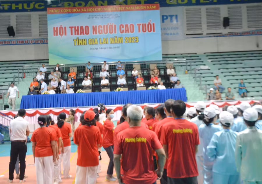 Quang cảnh Lễ khai mạc Hội thao Người cao tuổi tỉnh Gia Lai năm 2023. Ảnh: Hoàng Cư