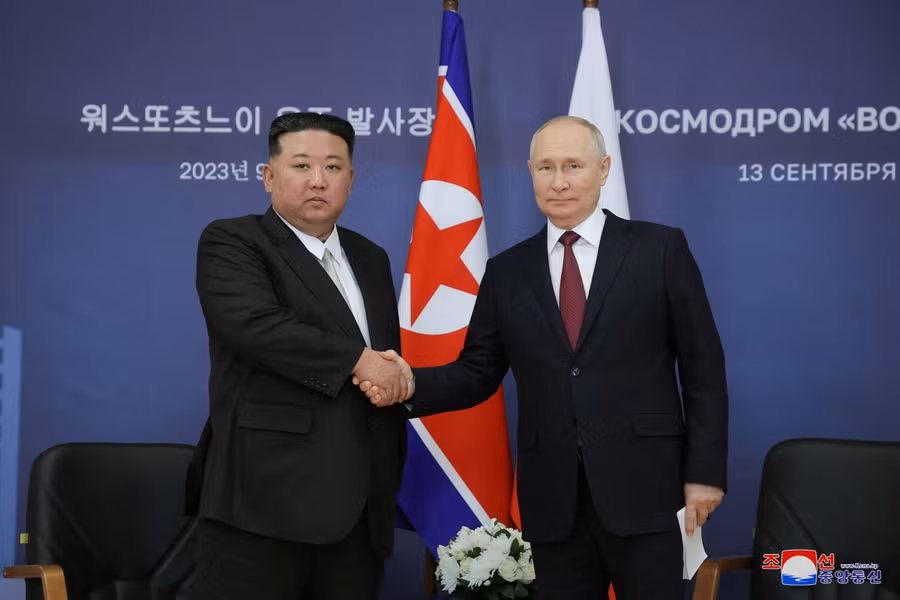 Tổng thống Nga gặp nhà lãnh đạo Triều Tiên tháng 9/2023. Ảnh: North Korea's Korean Central News Agency
