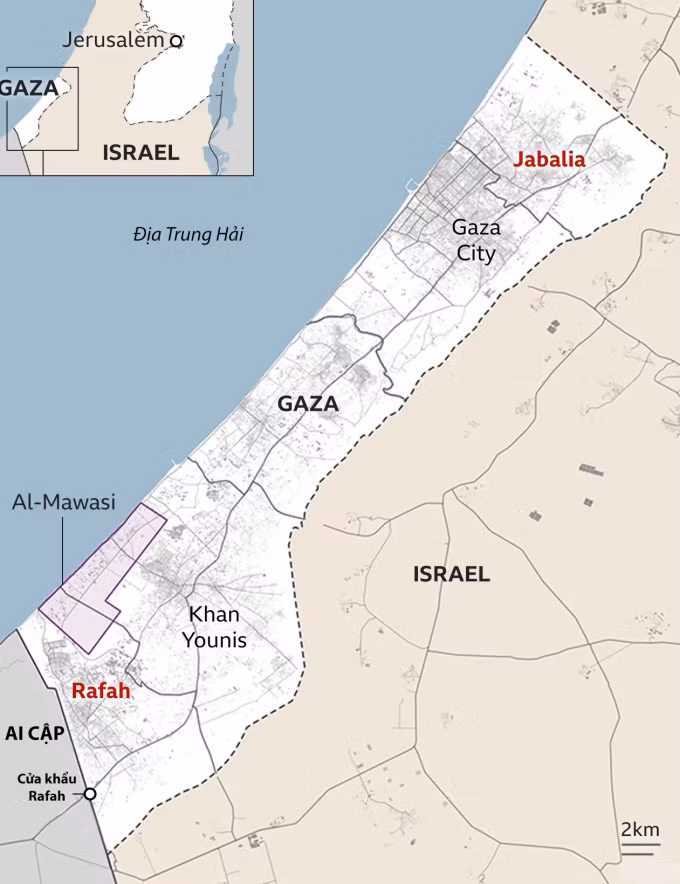 Đồ họa vị trí các đô thị ở Gaza. Ảnh: BBC