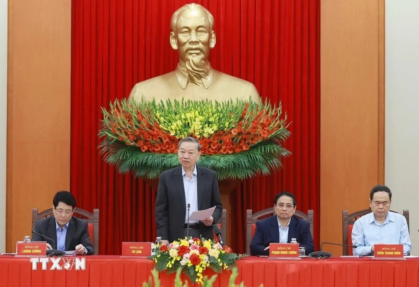 Tổng Bí thư Tô Lâm, Trưởng Tiểu ban Văn kiện phát biểu. (Ảnh: Thống Nhất/TTXVN) untitled-8276.jpg
