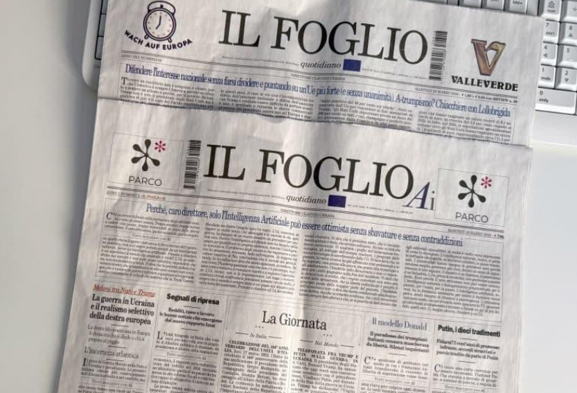 Ấn bản của tờ báo Italy Il Foglio do AI tạo ra. Ảnh: DPA an-ban-cua-to-bao-italy-il-foglio-do-ai-tao-ra-anh-dpa.jpg