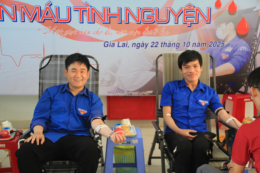 Sinh viên Phân hiệu Trường Đại học Nông Lâm TP. Hồ Chí Minh tại Gia Lai tham gia hiến máu tình nguyện. Ảnh: Hoàng Hoài img-4583.jpg