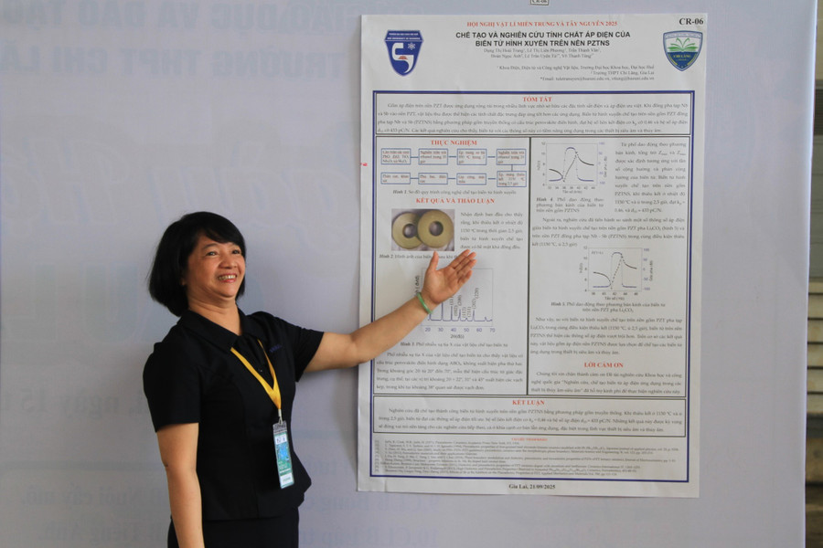 Nhiều đề tài nghiên cứu ứng dụng trong vật liệu, năng lượng và công nghệ dạy học được giới thiệu tại hội nghị. Ảnh: H.H img-1444.jpg