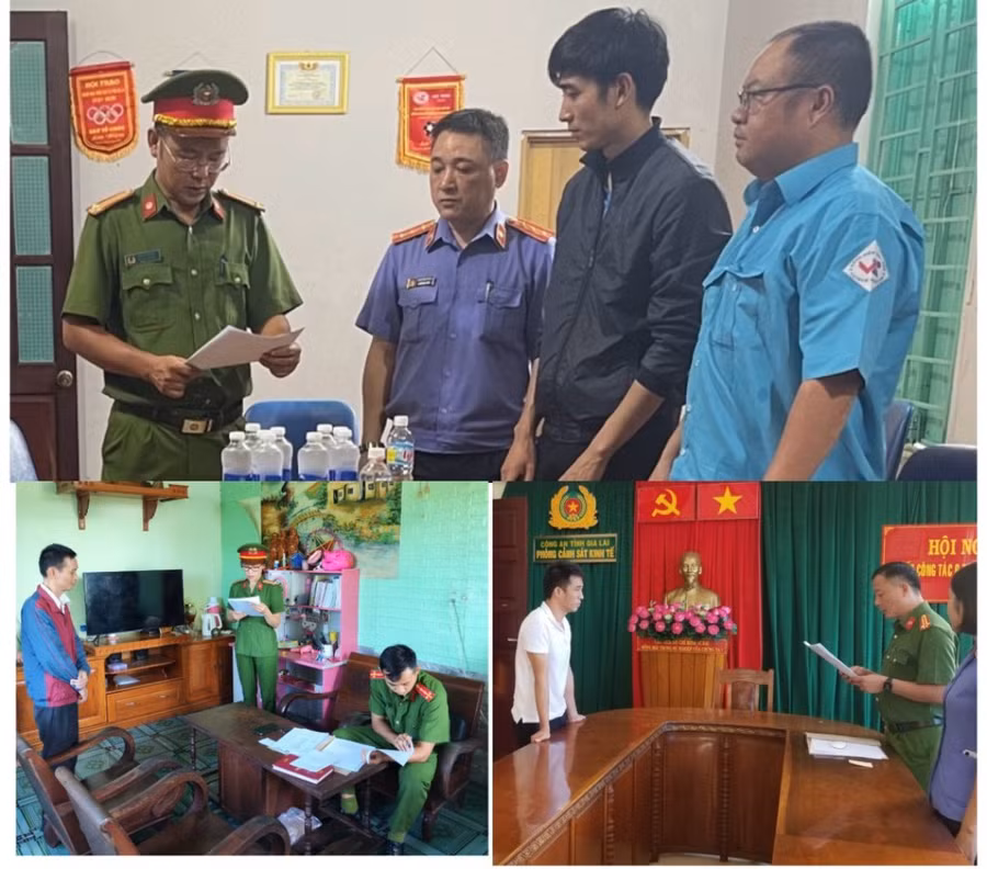 Cơ quan chức năng thi hành Lệnh bắt bị can để tạm giam đối với các bị can. Ảnh: Công an tỉnh