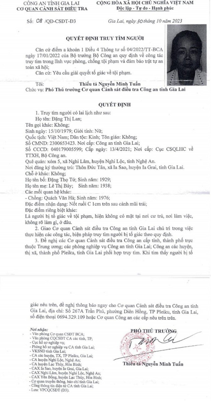 Công an tỉnh Gia Lai truy tìm người bị tố giác về tội phạm Công an tỉnh Gia Lai truy tìm người bị tố giác về tội phạm