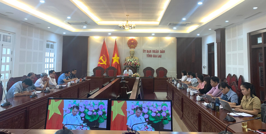 Quang cảnh hội nghị trực tuyến sơ kết công tác tư pháp 6 tháng đầu năm 2024 tại điểm cầu tỉnh Gia Lai. Ảnh: R.H