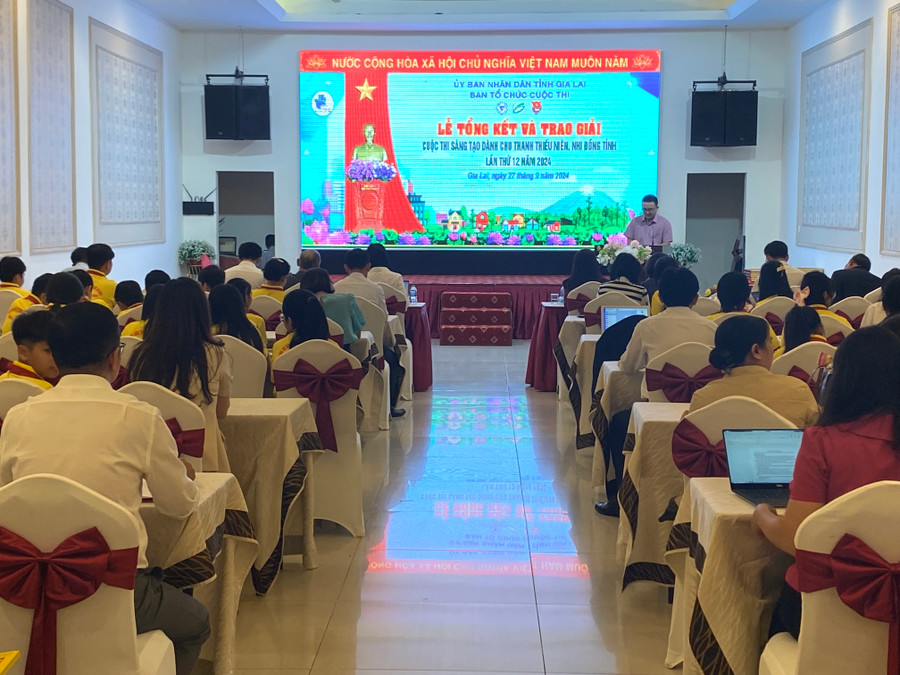 Quang cảnh lễ tổng kết và trao giải thưởng Cuộc thi Sáng tạo thanh thiếu niên, nhi đồng tỉnh lần thứ 12 năm 2024. Ảnh: Lạc Hà Quang cảnh lễ tổng kết và trao giải thưởng Cuộc thi Sáng tạo thanh thiếu niên, nhi đồng tỉnh lần thứ 12 năm 2024. Ảnh: Lạc Hà