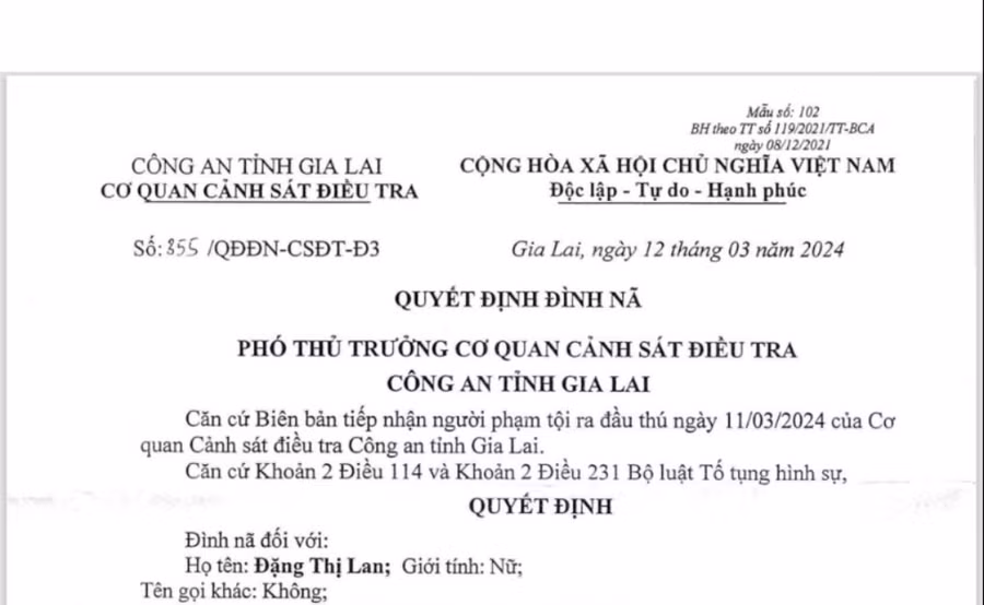 Quyết định định nã đối với Đặng Thị Lan.Ảnh: R.H