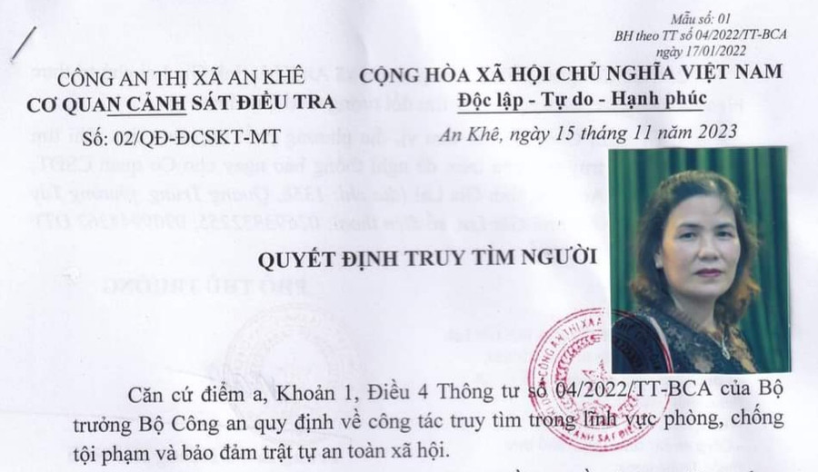 Sau thời gian lẩn trốn, đối tượng Trần Thị Thu Trân đã đến Công an thị xã An Khê đầu thú. Ảnh: R.H Sau thời gian lẩn trốn, đối tượng Trần Thị Thu Trân đã đến Công an thị xã An Khê đầu thú. Ảnh: R.H