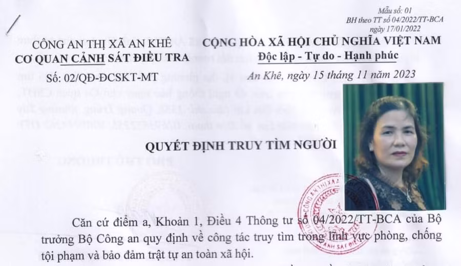 Sau thời gian lẩn trốn, đối tượng Trần Thị Thu Trân đã đến Công an thị xã An Khê đầu thú. Ảnh: R.H
