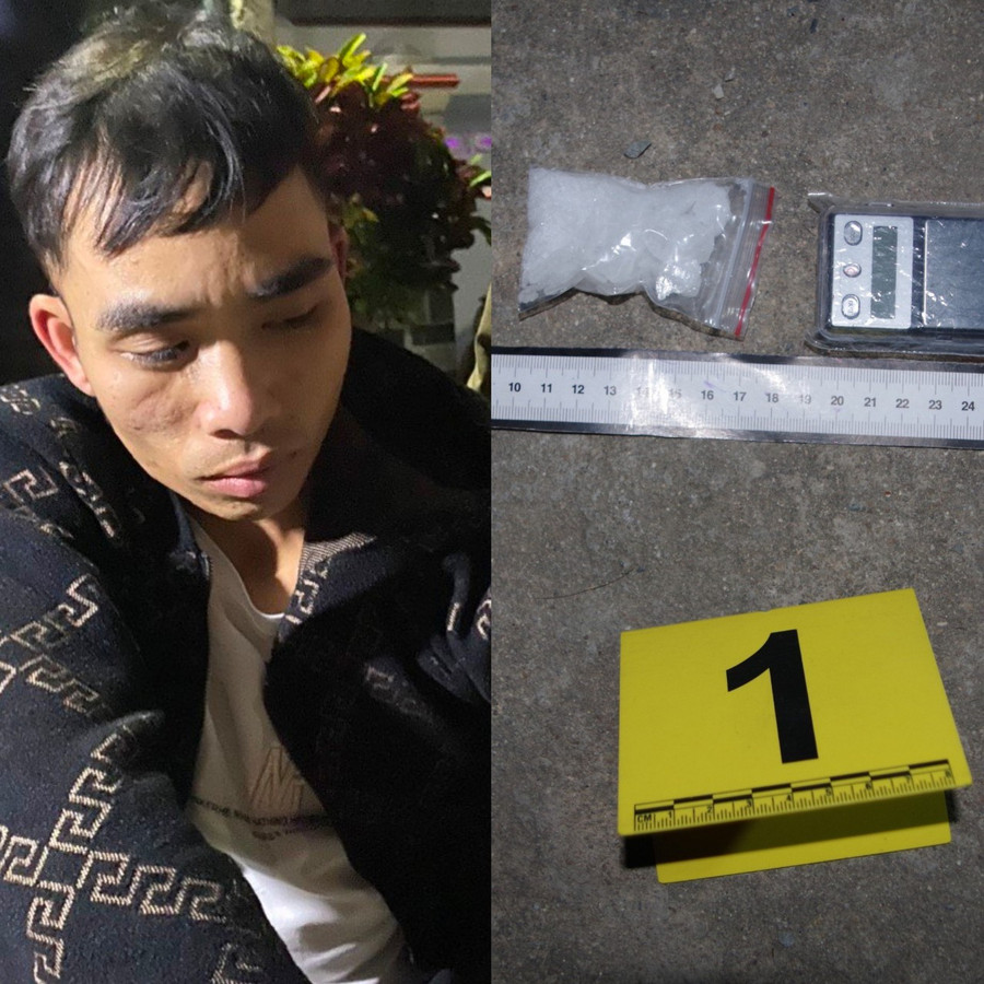 Đối tượng Huỳnh Trung Dũng cùng tang vật liên quan. Ảnh: Công an thị xã An Khê