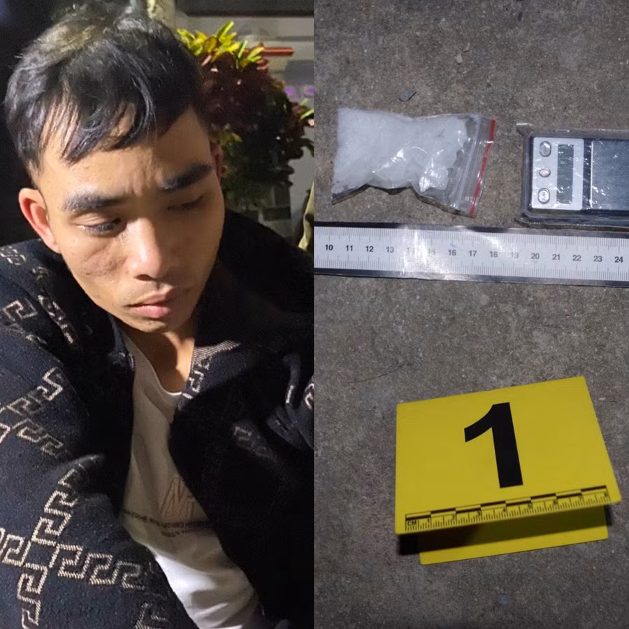 Đối tượng Huỳnh Trung Dũng cùng tang vật liên quan. Ảnh: Công an thị xã An Khê