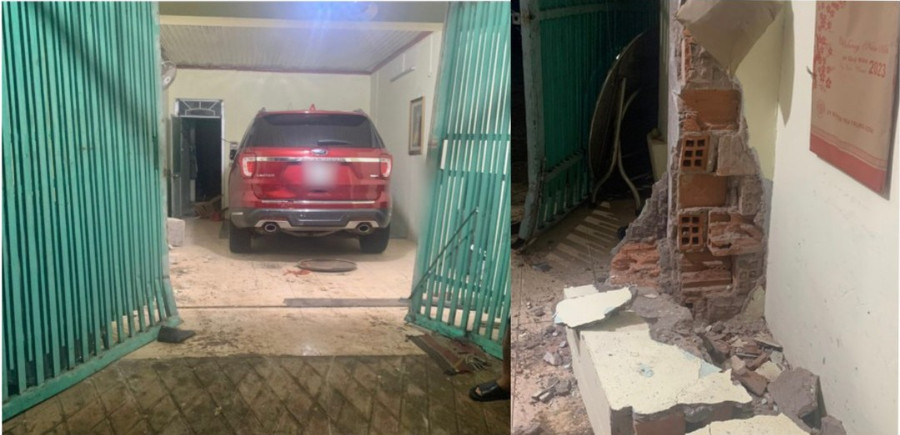 Hiện trường vụ ô tô lùi với tốc độ nhanh rồi đâm thẳng vào nhà dân. Ảnh: người dân cung cấp
