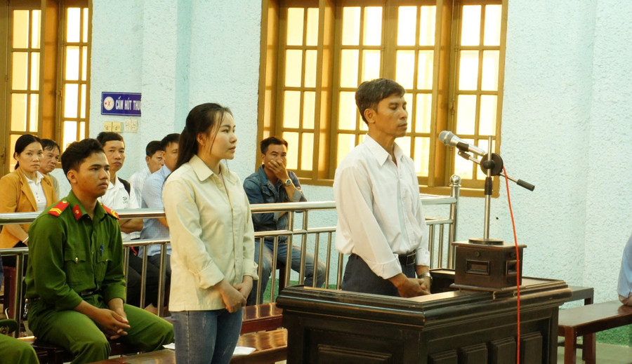 Bị cáo Trần Thị Đầm và Vũ Xuân Sinh tại phiên tòa. Ảnh: R.H