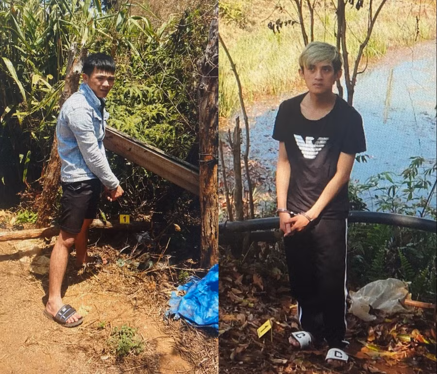 Đối tượng Mai Hiếu (bìa phải) và Mông Đình Chung. Ảnh: Người dân địa phương