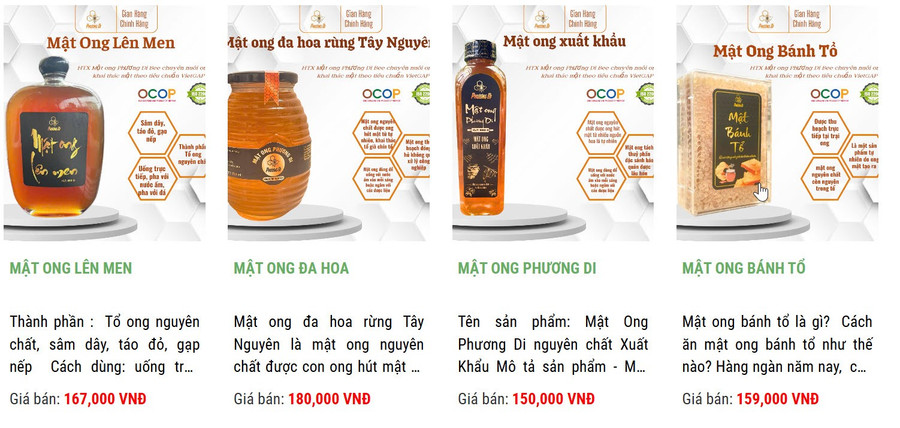 Sản phẩm mật ong Phương Di và sản phẩm làm từ mật ong Phương Di đạt chứng nhận OCOP được bán trên sàn thương mại điện tử. Nguồn: Internet cac-san-pham-mat-ong-phuong-di-dat-chung-nhan-ocop-duoc-ban-tren-cac-san-thuong-mai-dien-tu.jpg