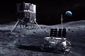 Hình minh họa tàu đổ bộ Resilience và robot Tenacious của ispace tại vùng Mare Frigoris trên Mặt Trăng.