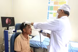 Bác sĩ Lê Đình Hướng nội soi gắp dị vật là 1 con vắt sống nhiều ngày trong mũi bệnh nhân Đ.V.H. Ảnh: M.H