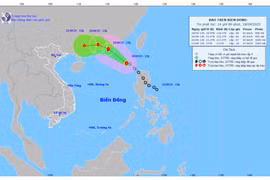Bản đồ dự báo quỹ đạo và cường độ bão phát lúc 14h00 ngày 18/9/2025.