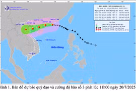 Tâm bão số 3 di chuyển 20-25 km/h, giật cấp 15, cách Quảng Ninh-Hải Phòng 680 km