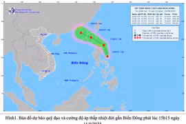 Bản đồ dự báo quỹ đạo và cường độ áp thấp nhiệt đới gần Biển Đông phát lúc 15h15 ngày 16/9/2025