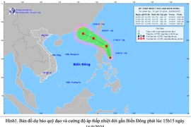 Bản đồ dự báo quỹ đạo và cường độ áp thấp nhiệt đới gần Biển Đông phát lúc 15h15 ngày 16/9/2025