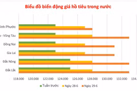 Ngày 29-6, giá tiêu tăng vọt đến 5.000 đồng/kg, cà phê cũng nhích nhẹ 400 đồng/kg
